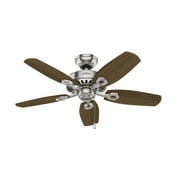Hunter 42 inch Indoor Ceiling Fan with LED Lights - Ceiling Fan with Pull Chain, For Bedroom or Living Room, Standard Mount, No Remote, 5 Blades, Includes Bulbs - Builder 52106, Brushed Nickel