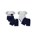 thumbnail image 2 of BemeyourBBs 2Pcs Infant Baby Boy 2 Piece Outfit Summer Clothes Crew Neck Short Sleeve Patchwork Rib Knit Romper and Elastic Waist Shorts Set, 2 of 9