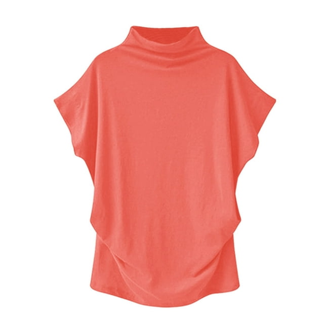Blouse Décontractée en Coton à Manches Courtes Col Roulé pour Femmes, T-shirt Grande Taille