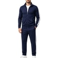 thumbnail image 2 of Men's 2 Piece Tracksuit Full Zip Stand Collar Jacket with Matching Long Pants Set Side Stripe Athletic Outfits, 2 of 8