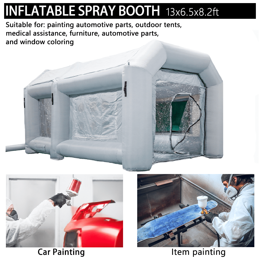 WGIA Inflatable Paint Booth 13x6.5x8.2ft with 2 Blowers Inflatable Spray Booth，Professional Car Workstation Portable Auto Paint Booth for Cars, Car Parts Painting