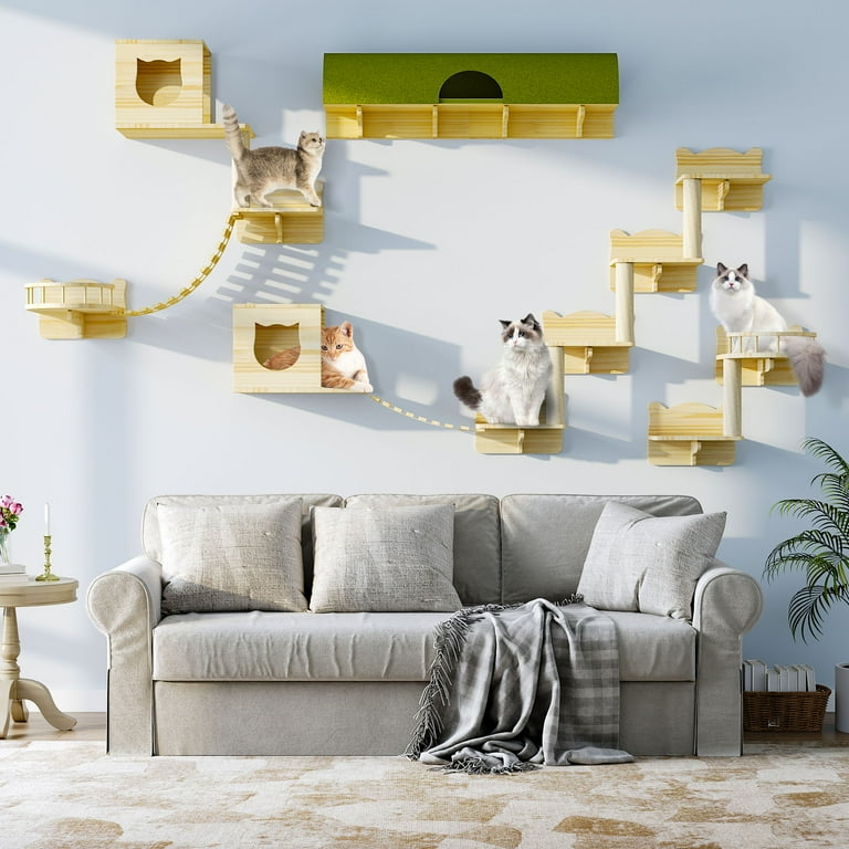 Homiflex Cat Wall Shelves Set, 18PCS Wooden Cat Wall Furniture