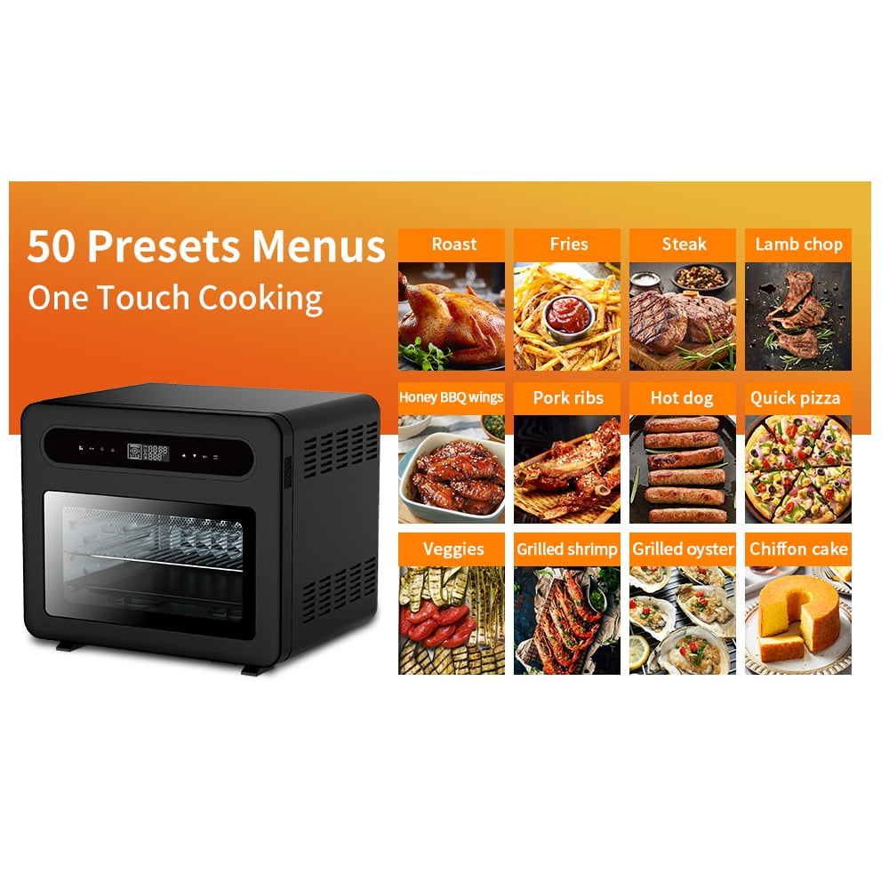 FUNKOL 26 qt. Black Stainless Steel Air Fryer Oven Set with 50-Cooking Presets and 6-Kinds of Accessories