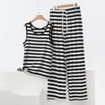 thumbnail image 2 of Fsgntruao Plus Size Pajama Set for Women Striped Sleeveless Tank Tops with Wide-Leg Long Pant Casual Nightwear Sleepwear, 2 of 5