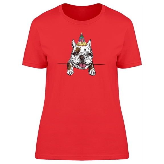 French Bulldog With Party Hat Tee Women's -Image by Shutterstock