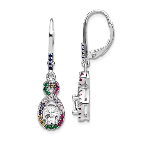 925 Sterling Silver Rhodium Plated Colorful Cubic Zirconia Infinity Dangle Leverback Earrings 33.5x8.2mm Wide Dangle Ear