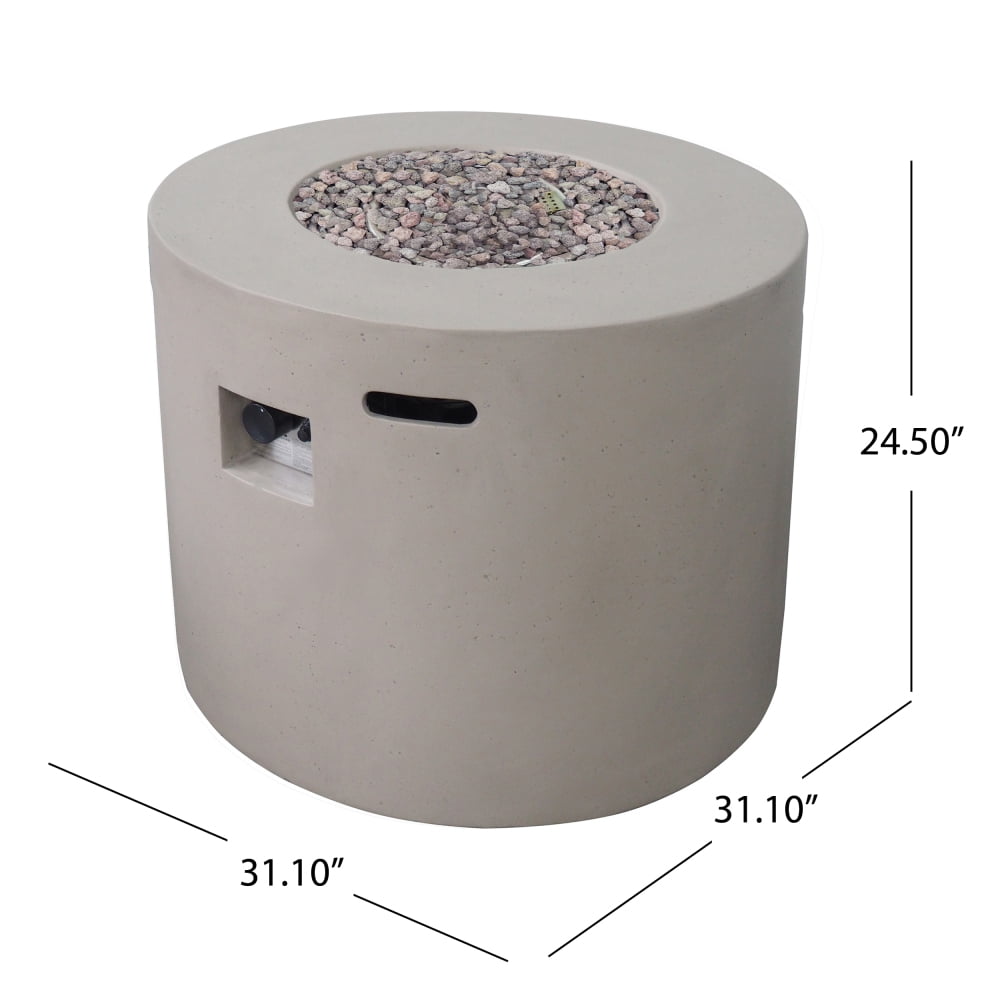 31" Round Light Weight Concrete Gas Fire Pit in Light Gray and dark grey