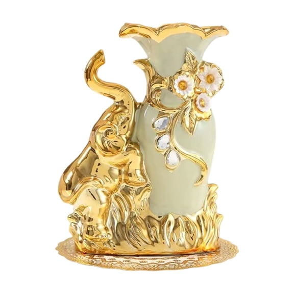 European Ceramic Vases with Elephant Figurine Decorative Centerpieces Flower Container For Modern Interior Styling