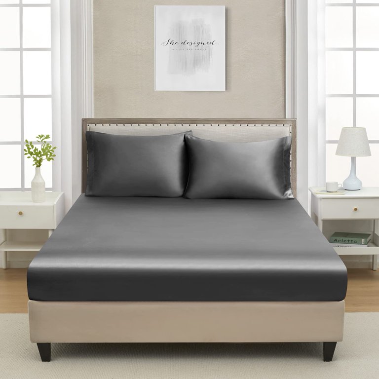 Pure Silk Fitted Sheet, Slate Gray, Twin XL 39x80x15 Inches