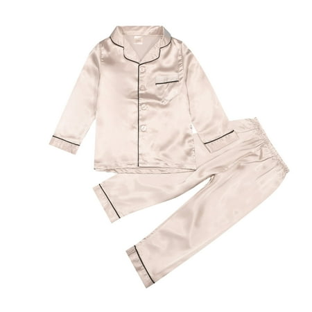 

Kids Girl Boy Satin Pajamas Set Button Down Sleep Shirt Top Long Pants Bottoms Sleepwear Loungewear Clothes 4 Piece Set Baby 4t Suspenders and Bow Tie Set Summer Outfits for Toddler 4 Piece Dinosaur