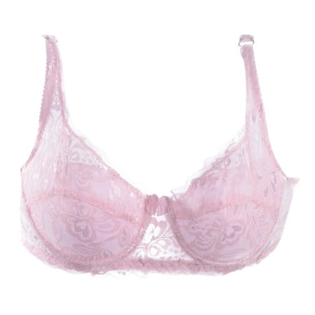 

Promotion Clearance! Women Lace Underwear Minimizer Padded Lace Sheer Push Up Bra Pink 85B