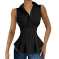 thumbnail image 2 of Uaswgudfs Womens Tank Tops Collared Sleeveless Peplum Tops, Button Down Fitted Waist Blouses Solid Pleated Hem Shirts, 2 of 8