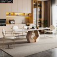 thumbnail image 4 of Luxury Rock Slab Dining Room Table 8 Chairs Set Stainless Steel Gold Frame Faux Marble Table Furniture Mesa Comedor Y Sillas My Lux Decor Round, 4 of 20