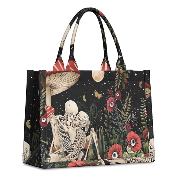 Large Capacity Tote Bag,Red Mushroom Skull Black Pattern Handbag Fashion Luxury Tote Bag,15.7"x13"x 5.1" Inches,Laptop Compatible