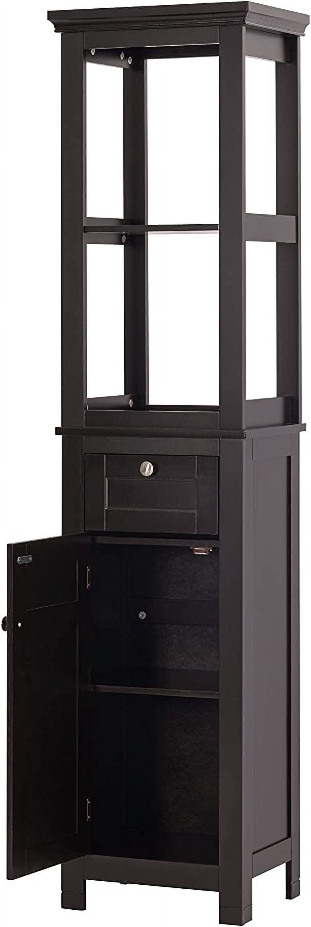 Spirich Home Bathroom Freestanding Storage Cabinet with Two Tier Open Shelves, Tall Slim Cabinet with Door and Drawer, Free Standing Linen Tower (Espresso with Drawer)