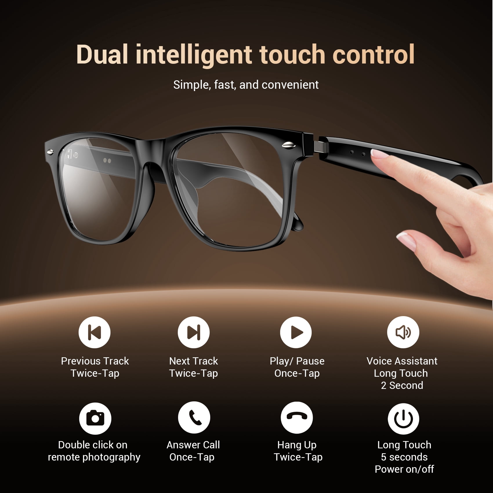 Blackview Smart Audio Glasses, Bluetooth 6.0 Music Sunglasses with Physical Color Changing Polarized Lens, Hands-Free Calling, UV400 & Blue Light Blocking for Driving Travel Outdoor