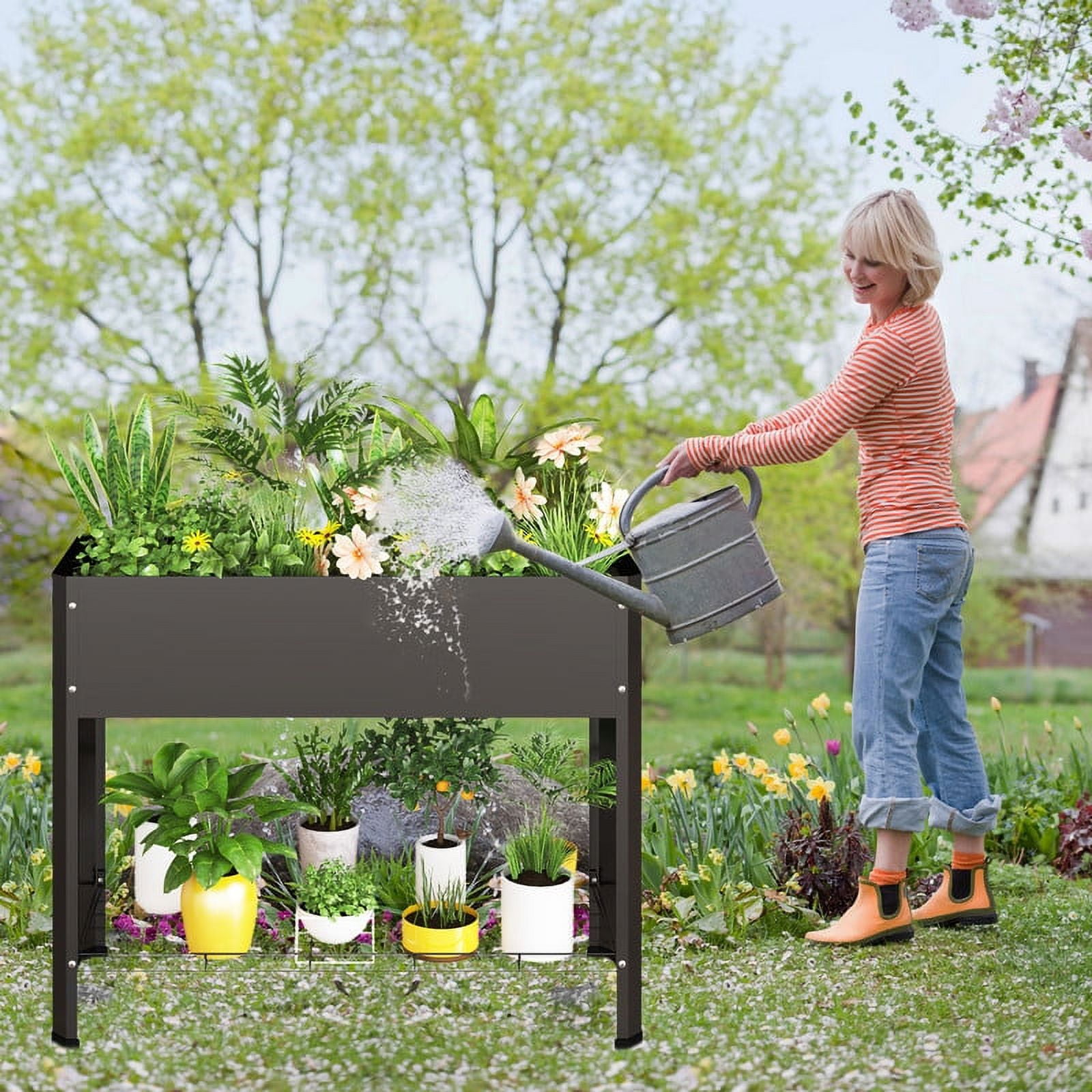 Walsport 40'' Raised Garden Bed Outdoor Elevated Planter Metal Plant Box with Legs Standing Garden Stand,Galvanized Steel Frame Planter Box for Vegetables, Flowers, Herbs, Black