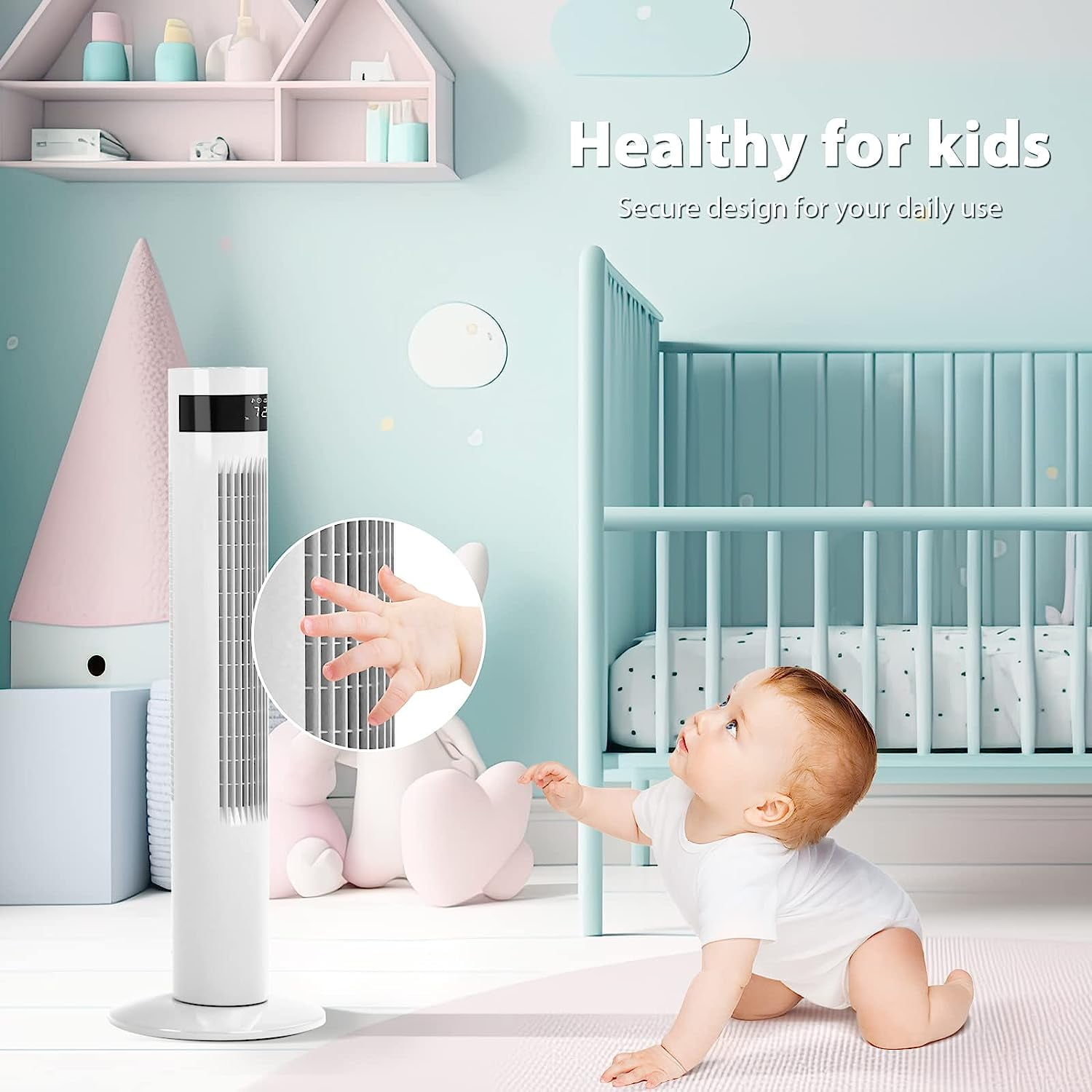 KISSAIR 35" Tower Fan Portable Floor Fans with Remote Control & 12H Timer 3 Speeds Wind 3 Modes , White