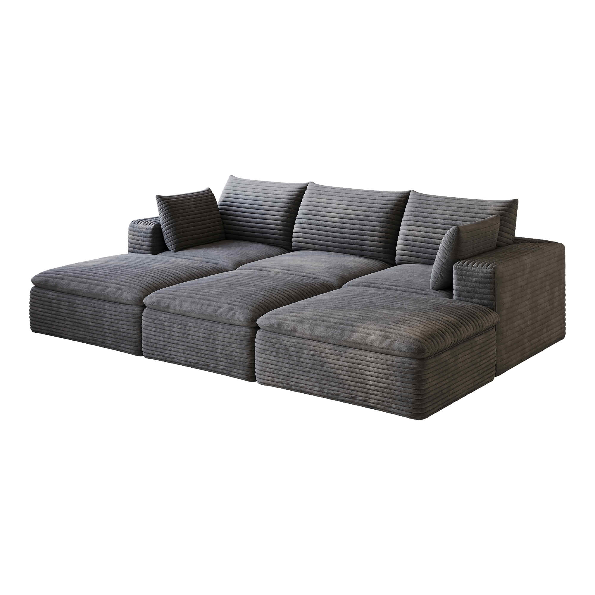 MAYEERTY 102.4 Inch Cloud Modular Sofa, Corduroy Deep Seat Couch with Double‑Layer Removable Cushions, No‑Assembly DIY Combination Sponge Sofa for Living Room Bedroom Conference Room Apartment