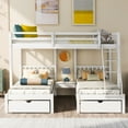 thumbnail image 3 of Full Over Twin & Twin Bunk Bed, 3-in-1 Wood Triple Bunk Bed with Drawers and Guardrails, Bed Frame for 3 People, Bedroom, White, 3 of 9