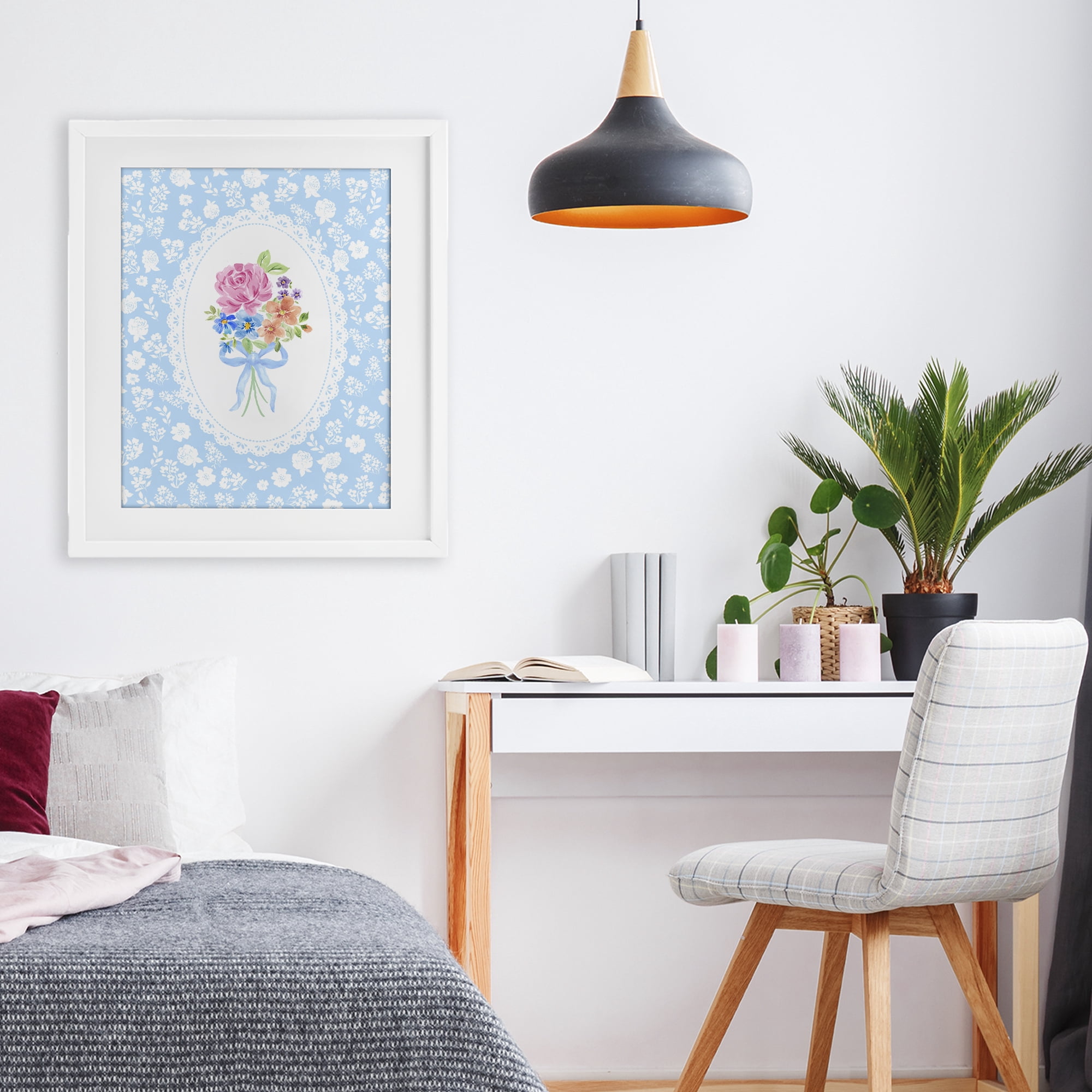 Stupell Industries Blue Feminine Bouquet White Framed Print Under Glass, design by Corinne Haig