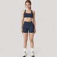 thumbnail image 6 of Women's High Neck Sports Bra with Minimalist T-Back Strap Design and Smooth Stretch Compression Fit - Medium, Navy, 6 of 7