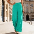 thumbnail image 2 of Trendy Drawstring Elastic Waist Pants for Women Solid Color Loose Fit Casual Summer Wide Leg Trousers Cyan L, 2 of 7