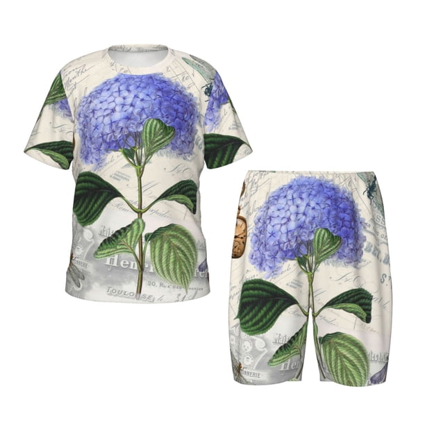 Balery Vintage Flower Conjunto de Pijama Infantil de Manga Corta con Estampado – Ropa de Dormir de Algodón Suave-4X-Large