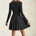 thumbnail image 6 of Zpanxa Womens Winter Dresses, Crew Neck Long Sleeve Ribbed Knit A Line Mini with Pleated Waist, 6 of 9