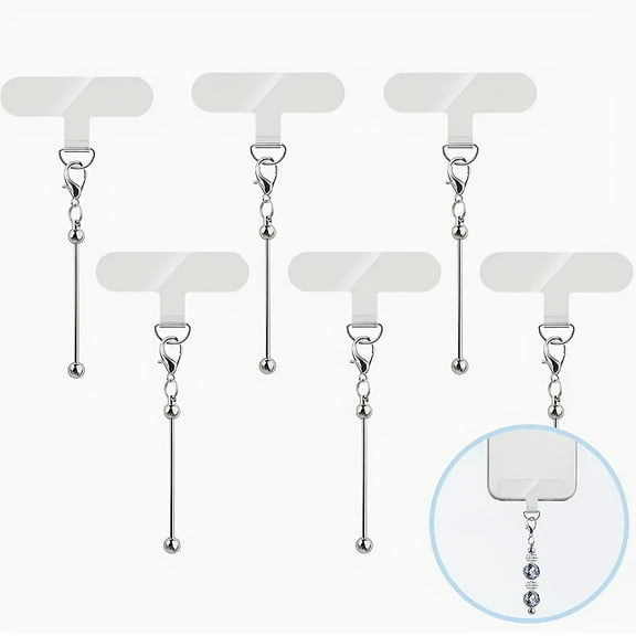 6/12pcs Creative Mobile Phone Chain Mini Lobster Clasp Blank Bead Rod Keychain, Transparent Dividers And Bead-Stringing Mini Keychain, Handmade Bead Decoration DIY Jewelry Making