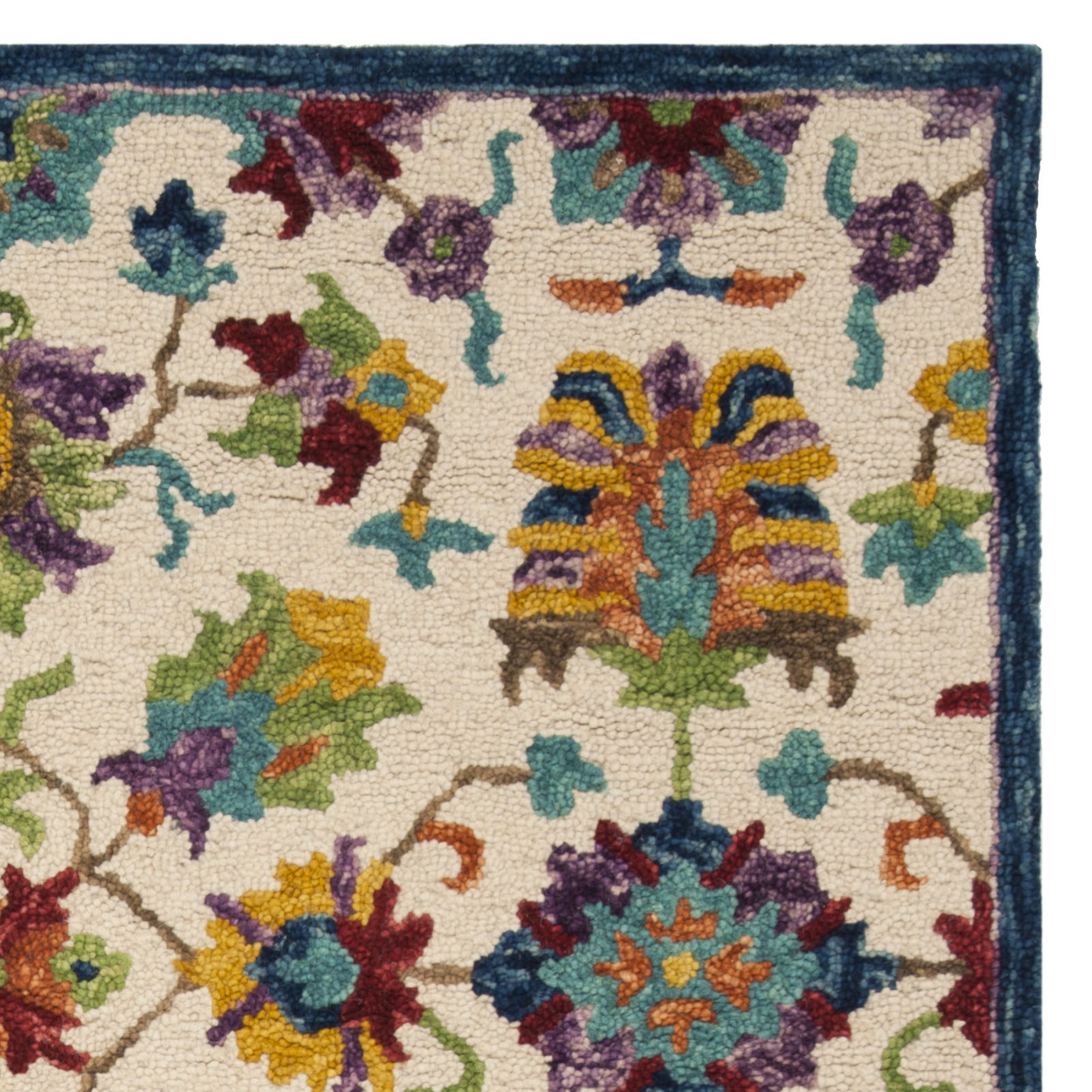 SAFAVIEH Aspen Giles Floral Bordered Wool Area Rug, Ivory/Blue, 3' x 5'