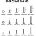 thumbnail image 2 of Kit de tornillos y tuercas, 500 piezas M3 M4 M5 Kit surtido de tornillos y tuercas de cabeza plana de acero inoxidable con caja de almacenamiento, 2 of 5