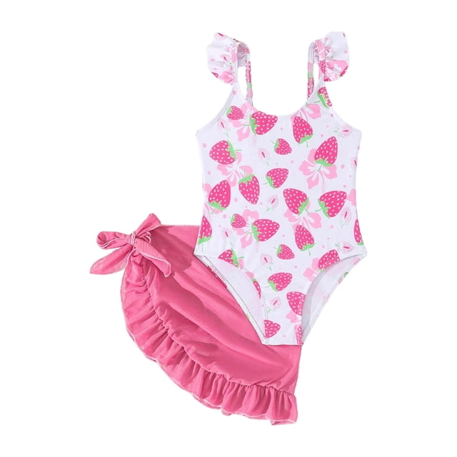 Niñas Traje de Baño de Dos Piezas Tamaño 10-12 Niños Niñas Traje de Baño de Impresión de Flores de Color Sólido Junto Al Mar con Falda de Malla, Ropa de Playa Suave de Nylon Spandex para el Verano