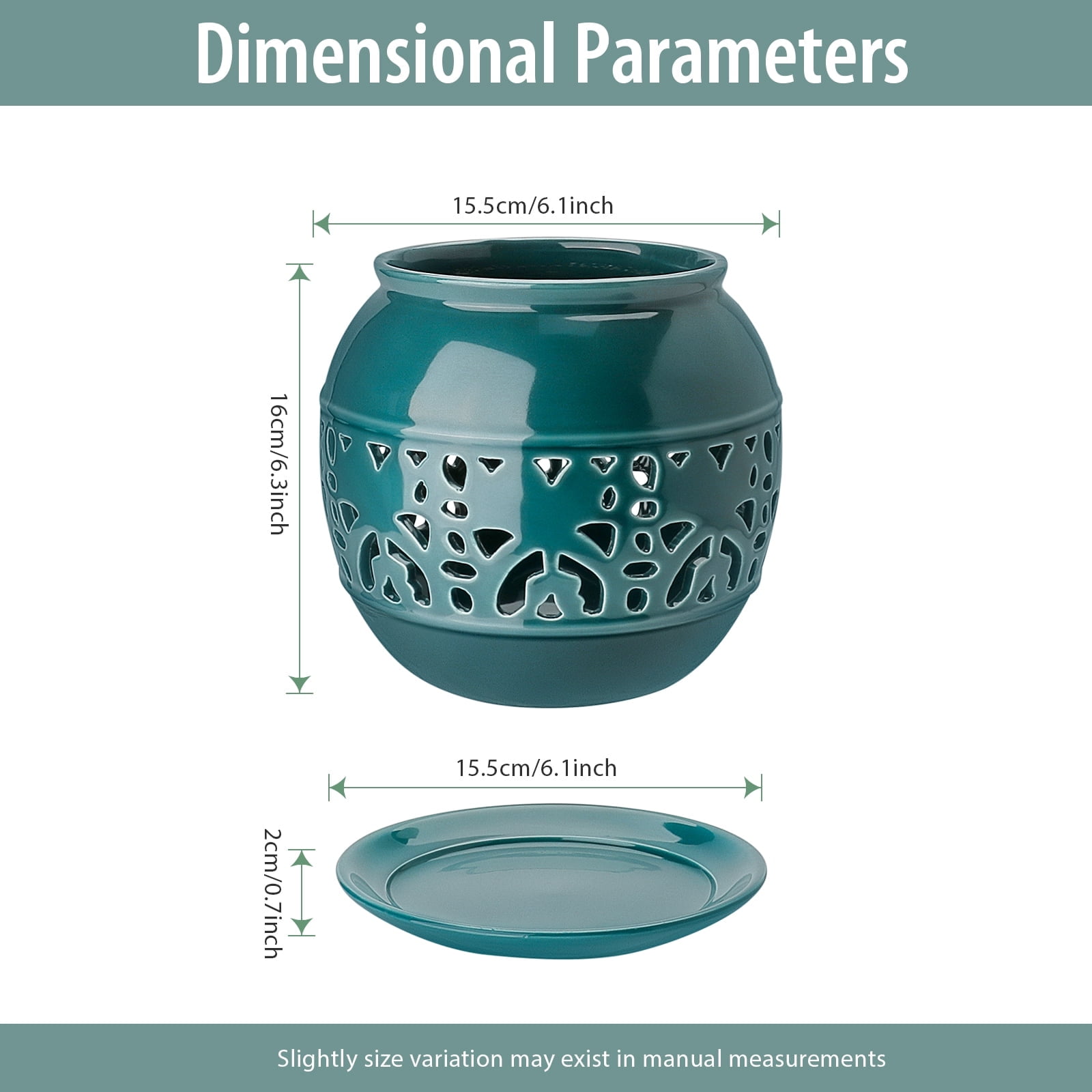 EFISPSSS 6 inch ceramic orchid pot with hole and tray -Peacock Blue