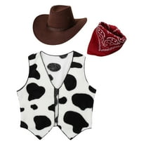 TiaoBug Kids Boys Girls Western Cowboy Costume with Cowboy Hat Bandana Outfits for Holiday Party Cow&Red 12