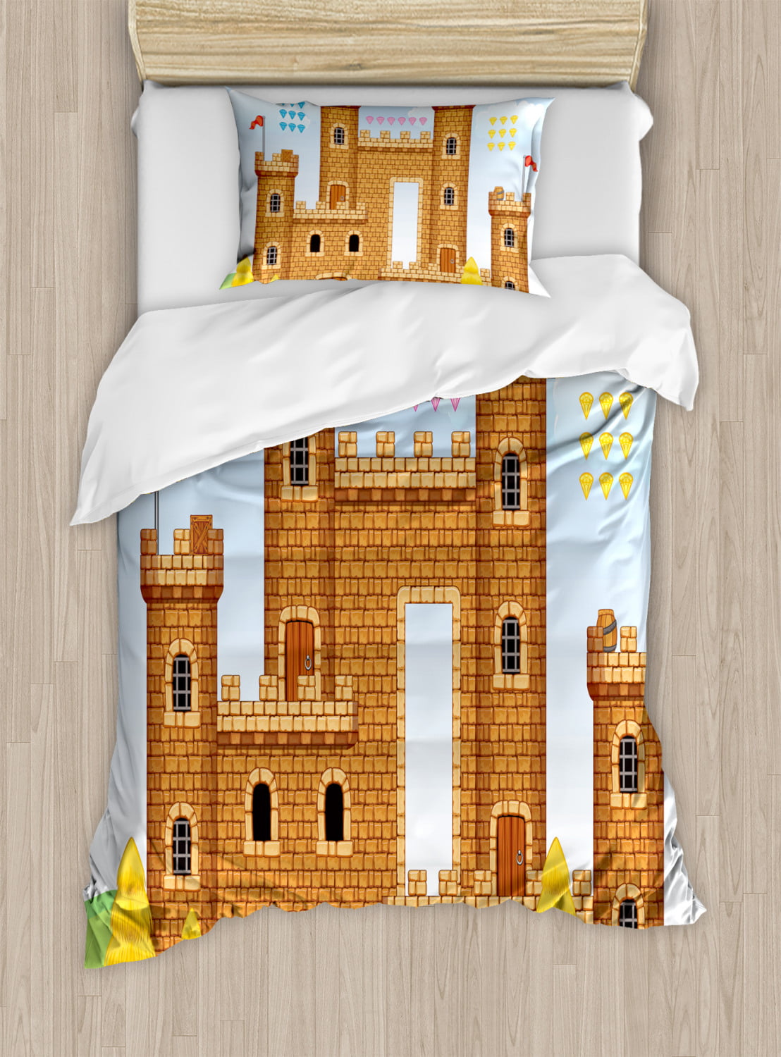 Children Duvet Cover Set Video Game Background With Castle
