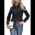 thumbnail image 3 of Camisas de Botones Súper Suaves y Antiarrugas para Mujer, de Larga, Lisas, A Rayas, para Vestir Formalmente en el Trabajo. Negro L, 3 of 10