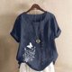 thumbnail image 2 of Vestidos Casuales Para Mujer, Blusas De Mujer De Moda Blusa informal de lino con cuello redondo, manga corta y botones para mujer, 2 of 4