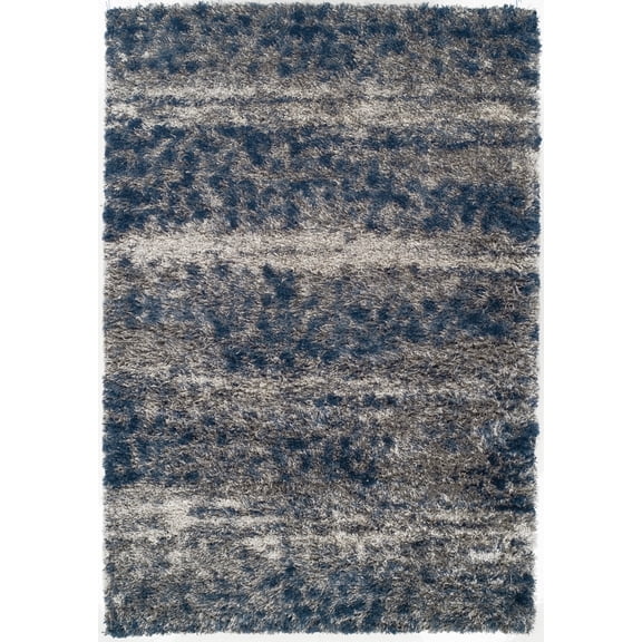 Berkley Aspire Shag Area Rug AT3 At3 Denim Denim Striped Faded 5' 3" x 7' 7" Rectangle