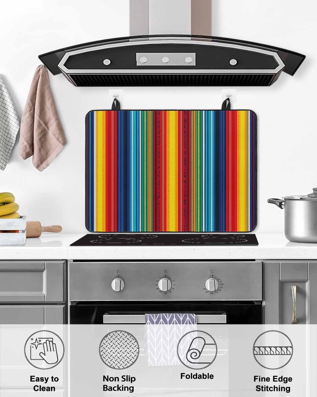 nqOlkjepod Large Induction Cooktop Protector Mat 24"x21", Abstract Vertical Striped Stove Top Covers for Electric Stove, Colorful Rainbow Stripes Retro Stove Burner Cover Mats, Glass Top Stove Cover