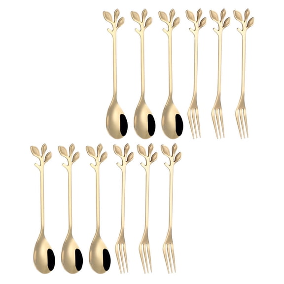 OUNONA Set of 12 Golden Stainless Steel Dessert Forks, and Elegant Flatware for Parties and Everyday Use