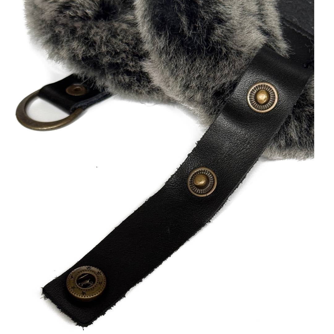 Leather Aviator Russian Ushanka Trapper Shearling Sheepskin Fur Ear Flap Waterproof Winter Hat (US, Alpha, Large, Black/Gray)