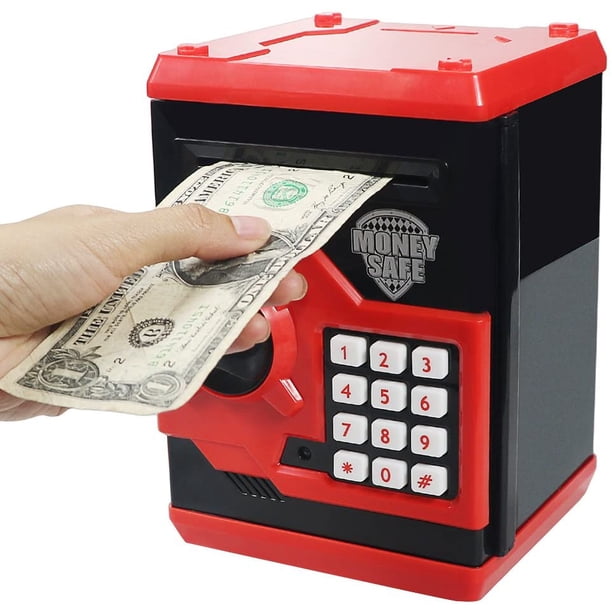 Alcancía electrónica con desplazamiento automático de dinero, caja de seguridad mini ATM, juguete para ahorrar dinero para niños, regalo de Navidad de cumpleaños para niños y niñas (rojo) JAMW Sencillez