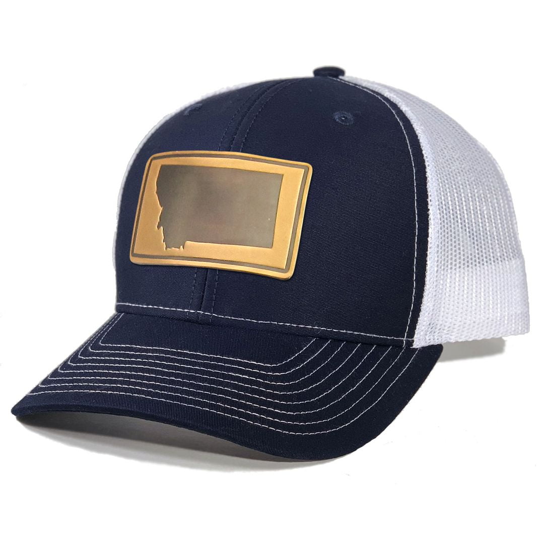 Homeland Tees Men's Montana Leather Patch Trucker Hat Navy/White