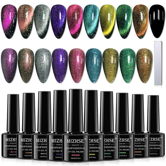 Set de esmaltes de uñas MIZHSE Cat Eye Gel, 10 colores con barra magnética