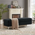 thumbnail image 2 of Storage Ottoman Bench, 55.9" Velvet Fabric Upholstered Entryway Bench Foot Stool for Living Room Bedroom, Rectangular Storage Trunk for Toys, Blankets Organizer End of Bed Bench, Black, 2 of 7