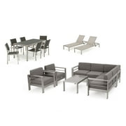 Miller Outdoor Wicker Dining Set with Sofa Set, Club Chairs, and Lounges, Silver, Khaki, Grey