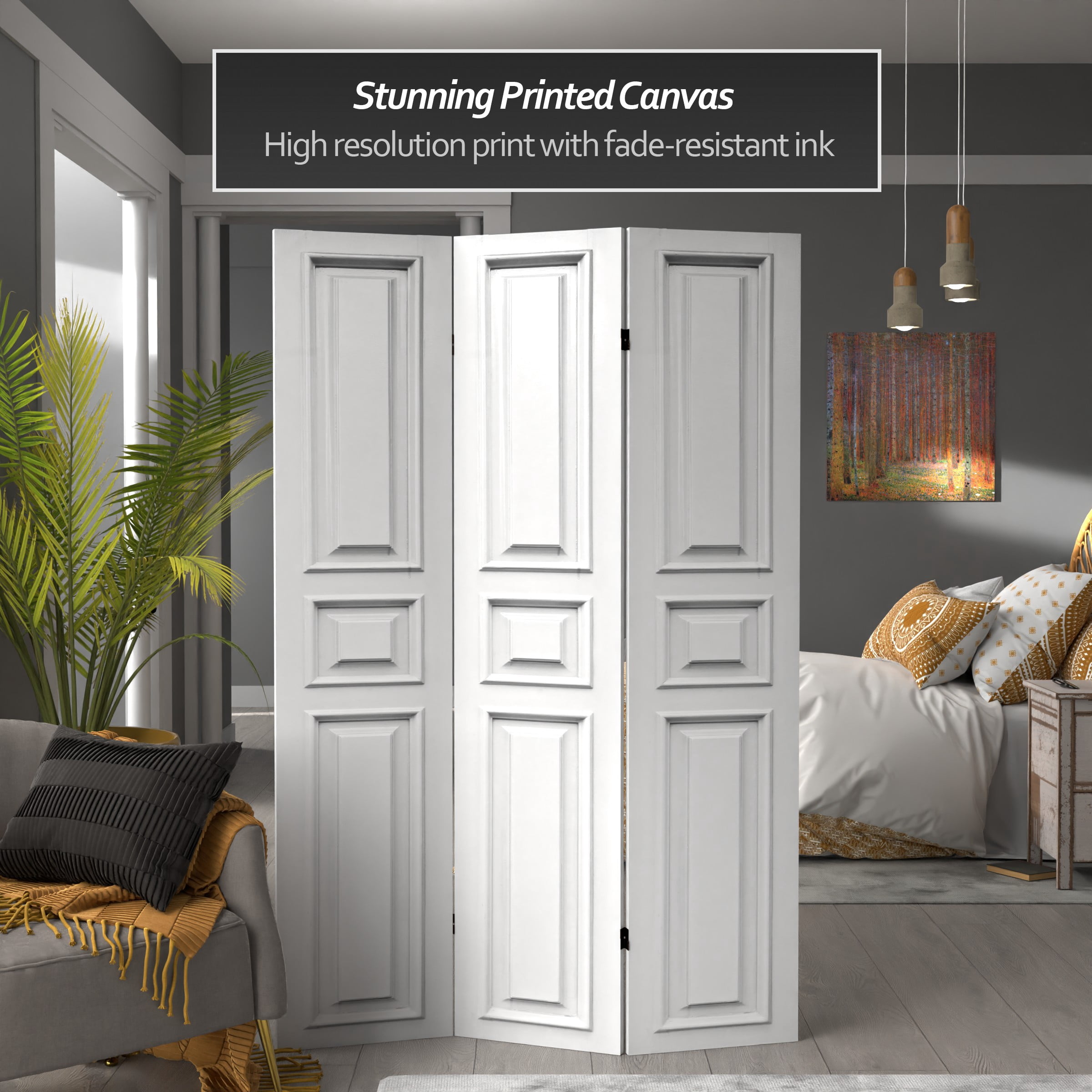 Oriental Furniture 6 ft. Tall White Door Panel Canvas Room Divider - 3 Panel