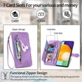 thumbnail image 7 of Dteck PU Leather Case for Samsung Galaxy A32 4G Embossed Flower Pattern Zipper Wallet Case with Handstrap Lanyard Card Slots Magnetic Kickstand Protective Case for Samsung Galaxy A32 4G,Purple, 7 of 7