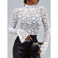 thumbnail image 4 of Women Bell Sleeve Tops Dressy Hollow Out Lace Blouse Party 2025 Fashion White S, 4 of 5